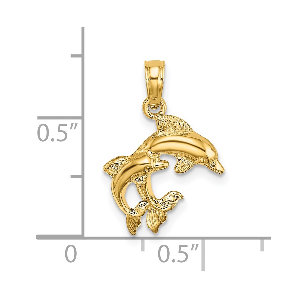 14K Polished 2-D Mini Double Dolphins Charm (K7417)