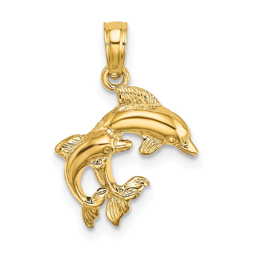 14K Polished 2-D Mini Double Dolphins Charm (K7417)