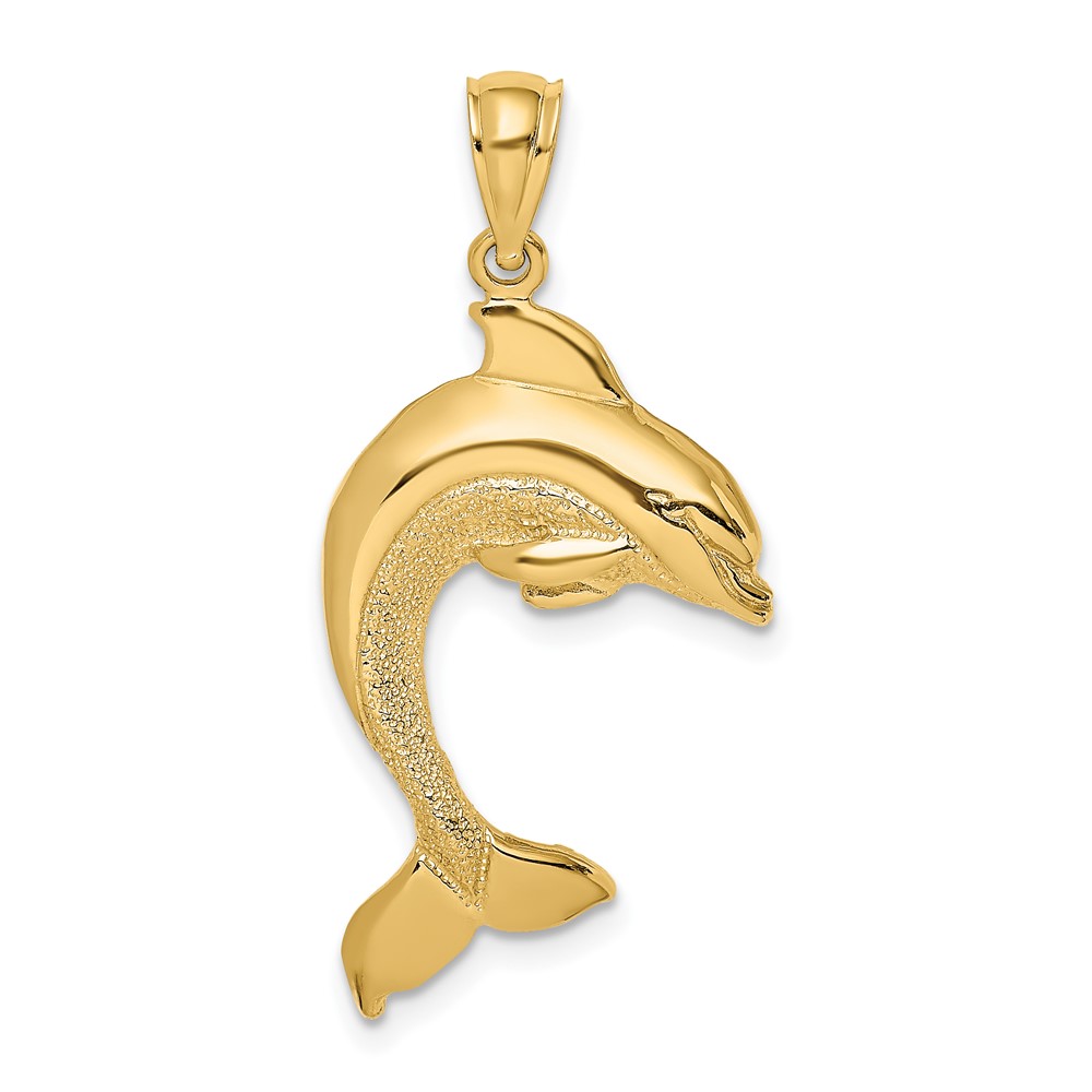 14K 2-D Polished Dolphin Jumping Charm (K7418)