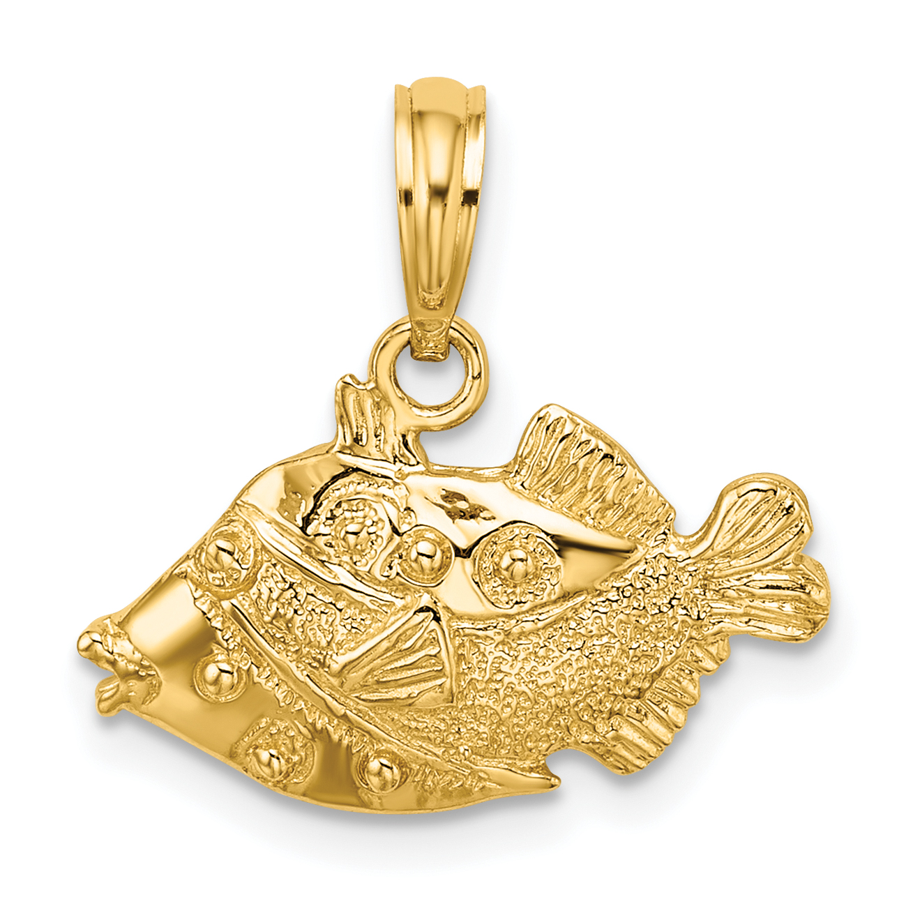 14K 2-D Polished  Engraved Fish Charm (K7422)