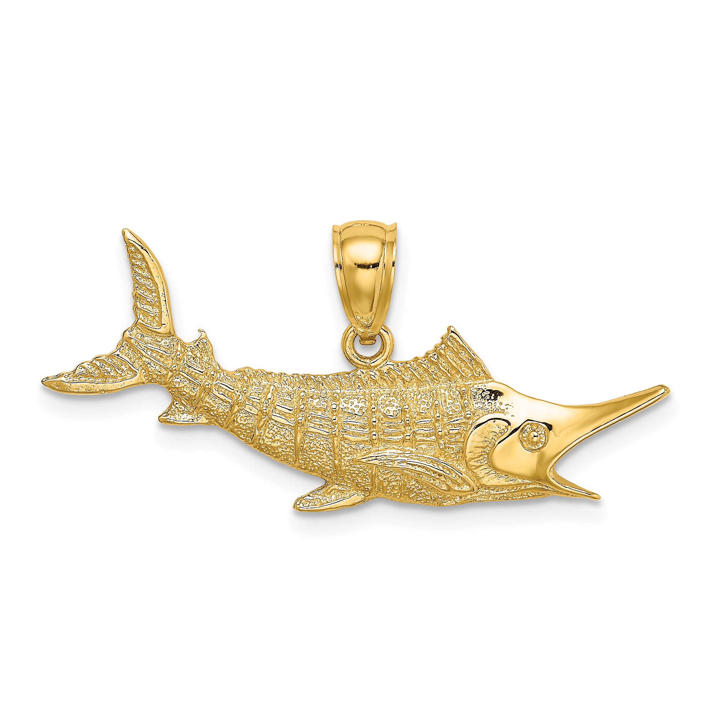 14K 2-D Textured Marlin Fish Charm (K7443)