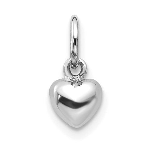14K White Gold Solid Polished 3D Heart Charm