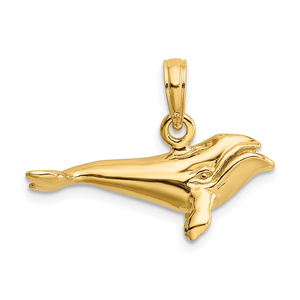 14K 3-D Polished Bowhead Whale Charm (K7466)