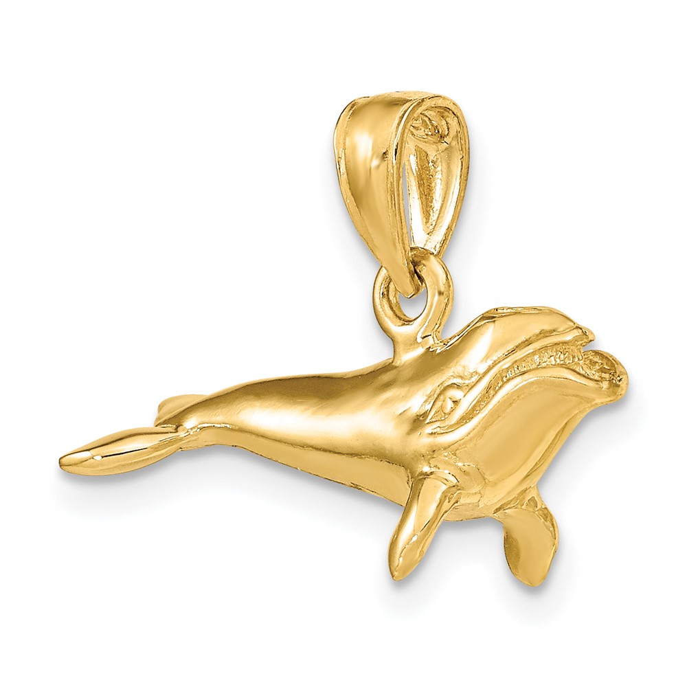 14K 3-D Polished Bowhead Whale Charm (K7466)