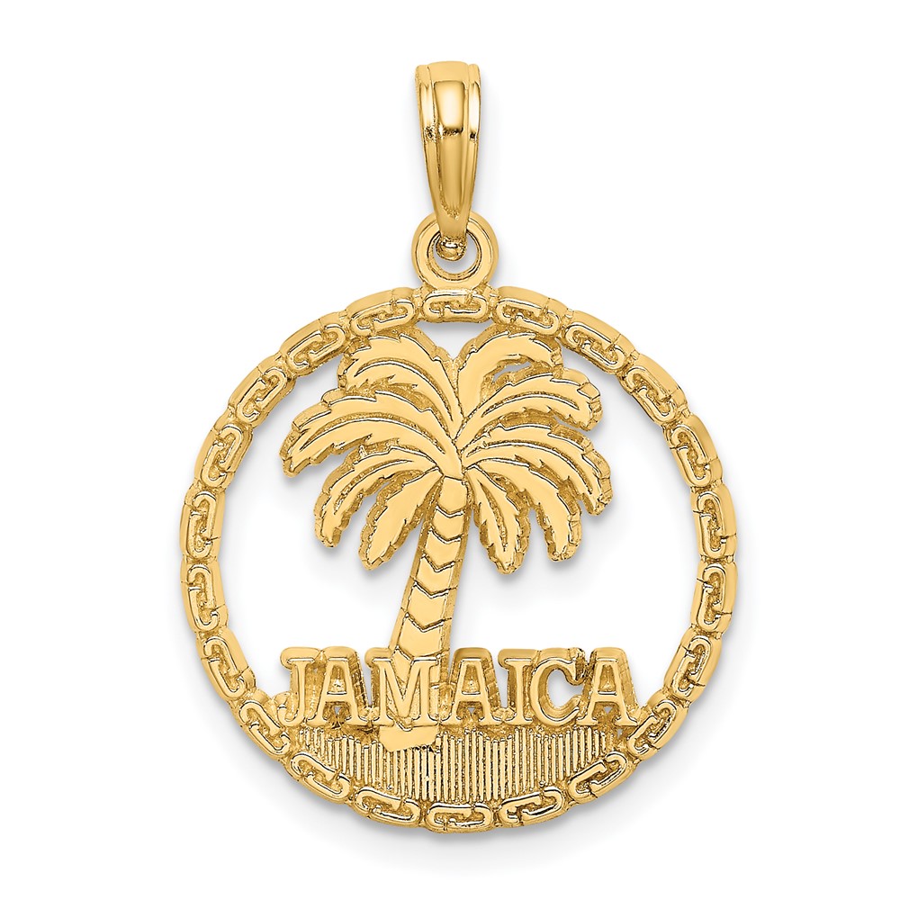 14K JAMAICA Palm Tree Circle Charm (K7519)