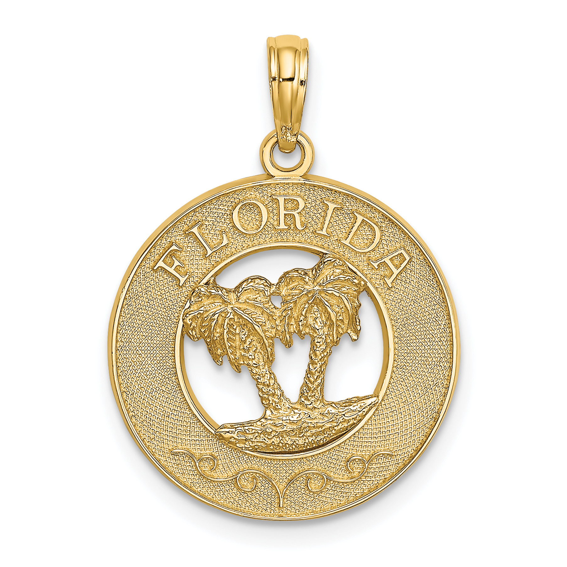 14K FLORIDA w/Double Palm Tree Circle Charm (K7523)