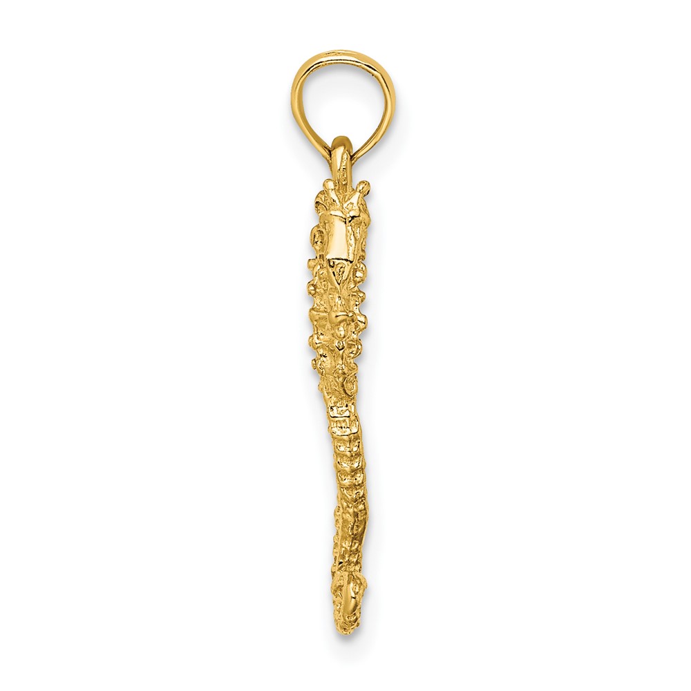 14K 3-D Textured Seahorse with Tail Charm (K7659)