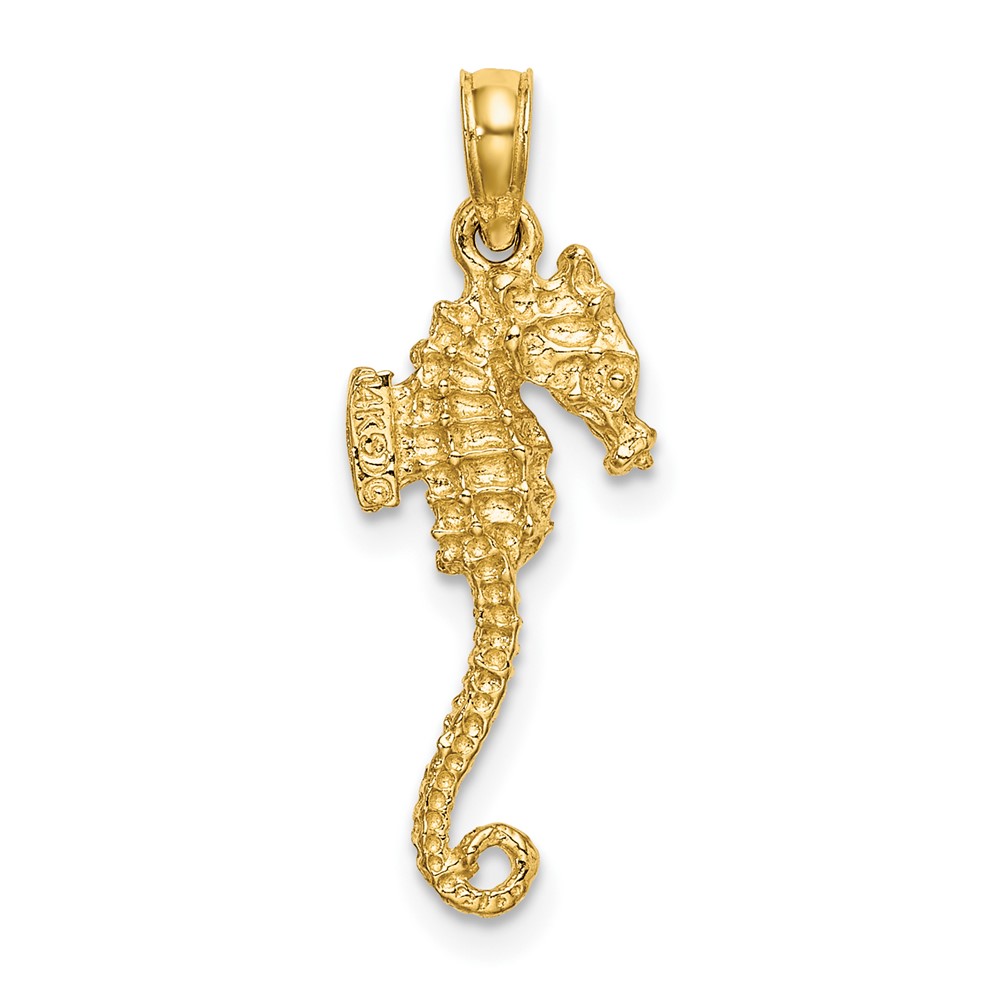 14K 3-D Textured Seahorse with Tail Charm (K7659)