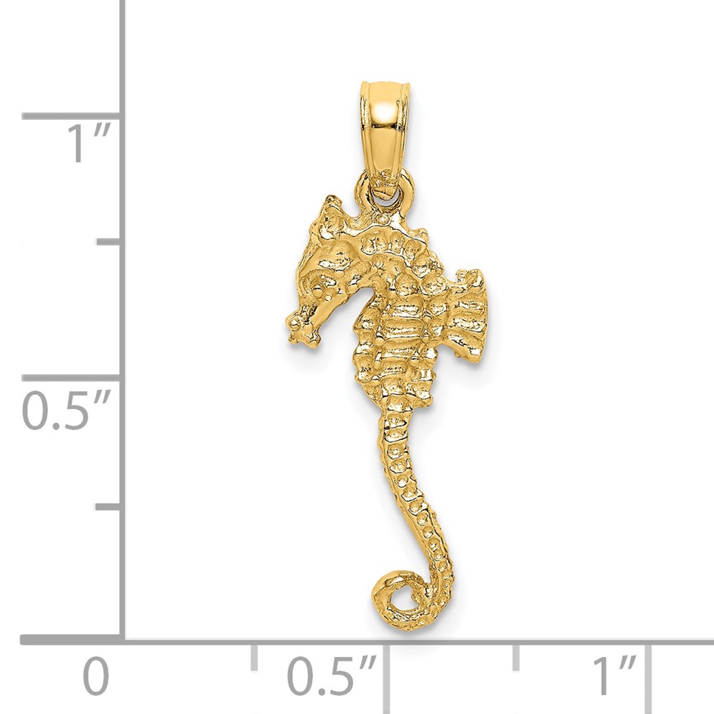 14K 3-D Textured Seahorse with Tail Charm (K7659)