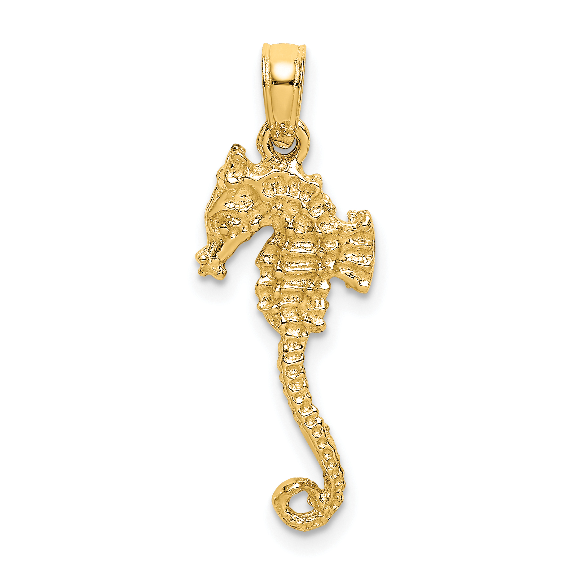 14K 3-D Textured Seahorse with Tail Charm (K7659)
