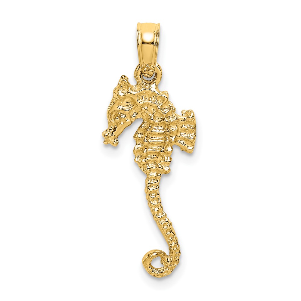 14K 3-D Textured Seahorse with Tail Charm (K7659)