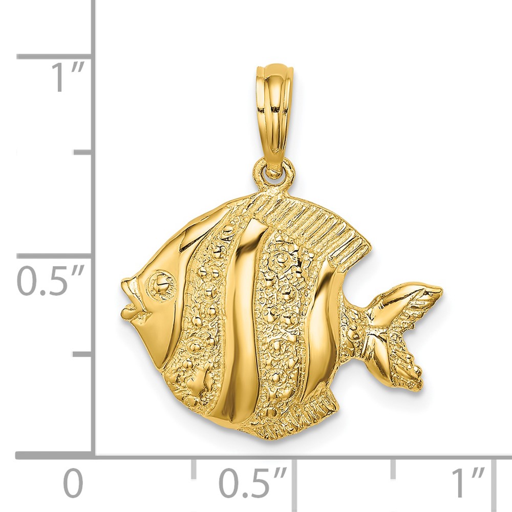 14K Polished  Engraved Fish Charm (K7674)