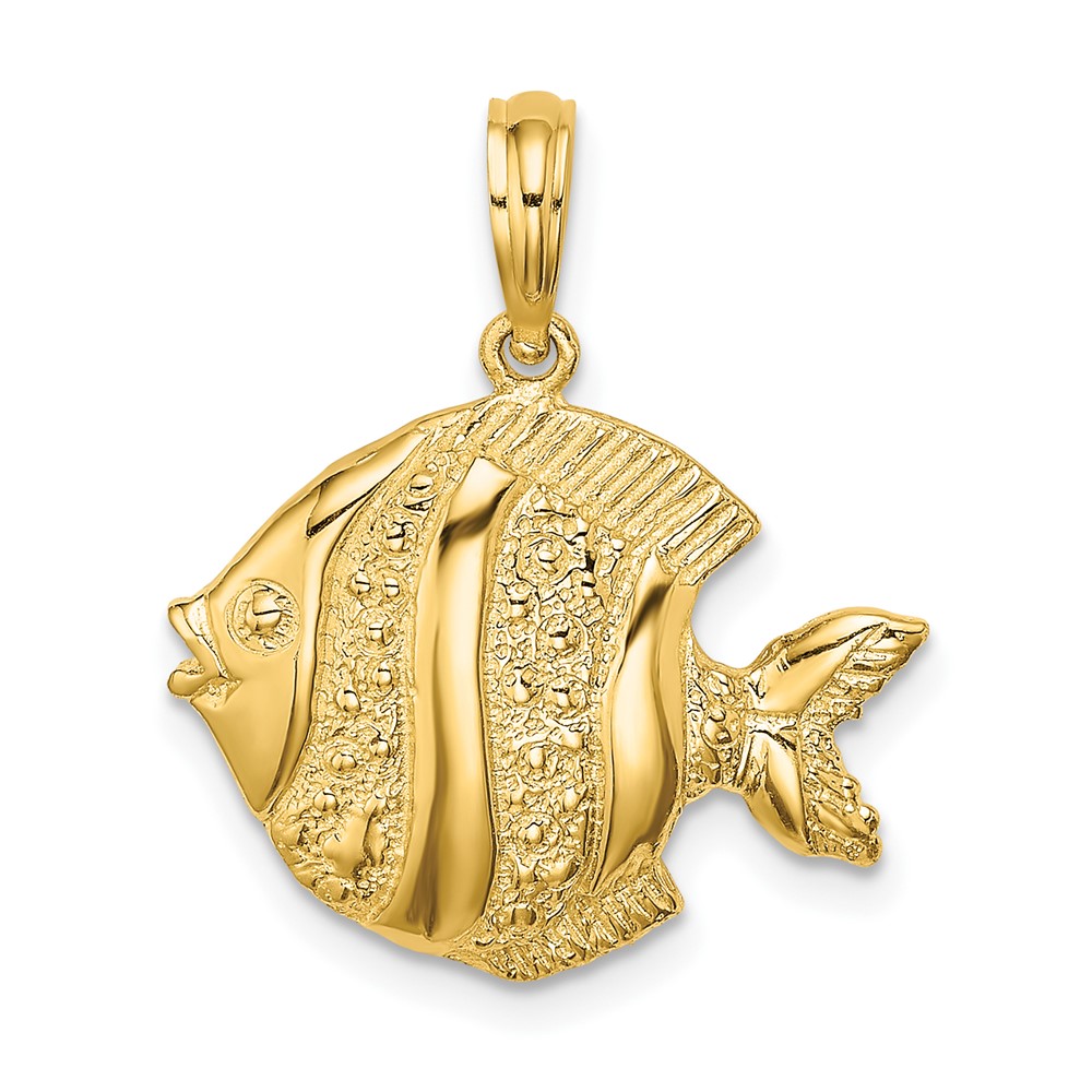 14K Polished  Engraved Fish Charm (K7674)