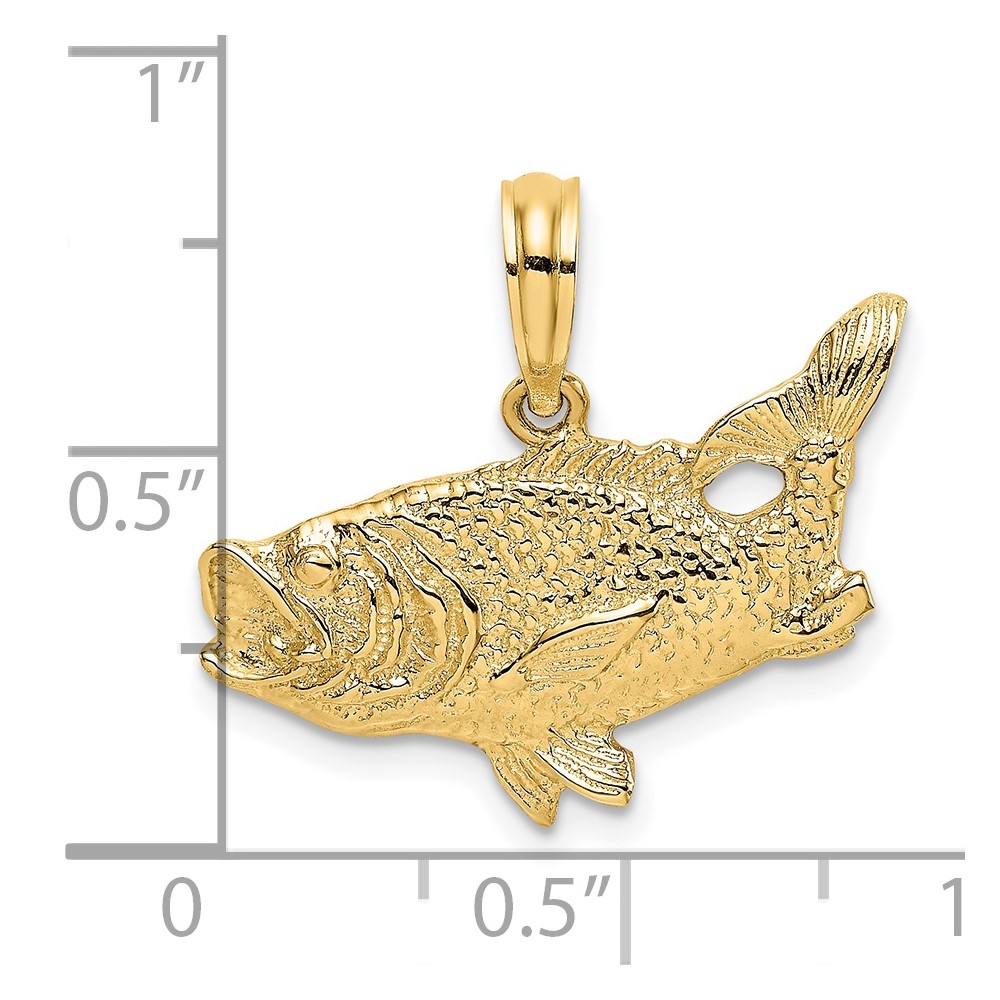 14K 2-D Bass Fish w/ Tail Up Charm (K7687)