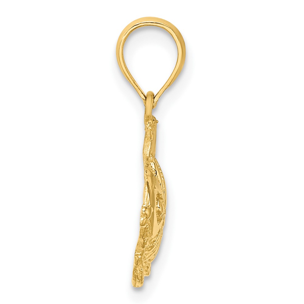 14K Polished  Engraved Fish Charm (K7691)