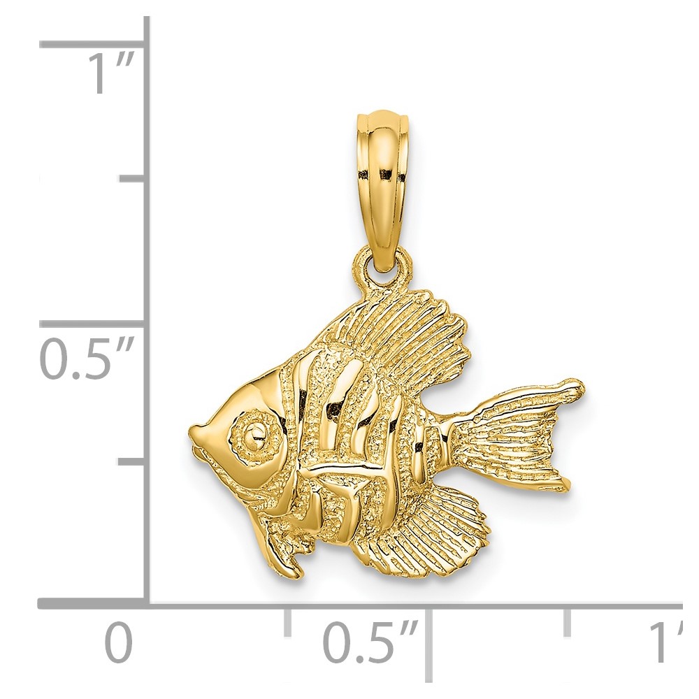 14K Polished  Engraved Fish Charm (K7691)