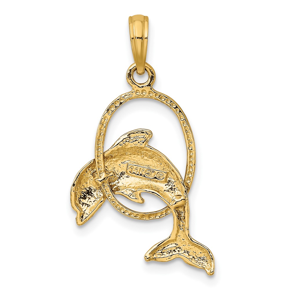 14K Polished Dolphin Jumping Through Hoop Charm (K7708)