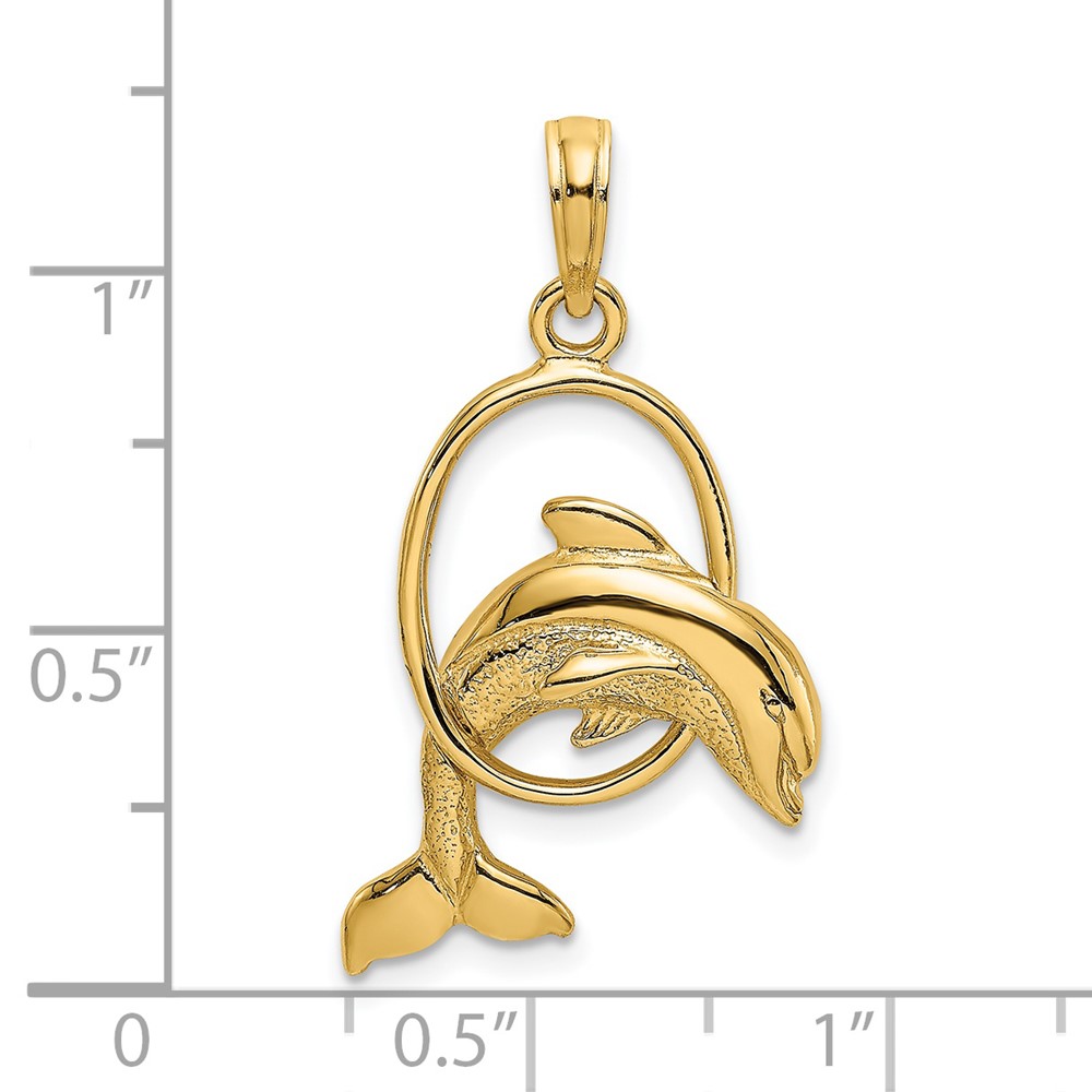 14K Polished Dolphin Jumping Through Hoop Charm (K7708)