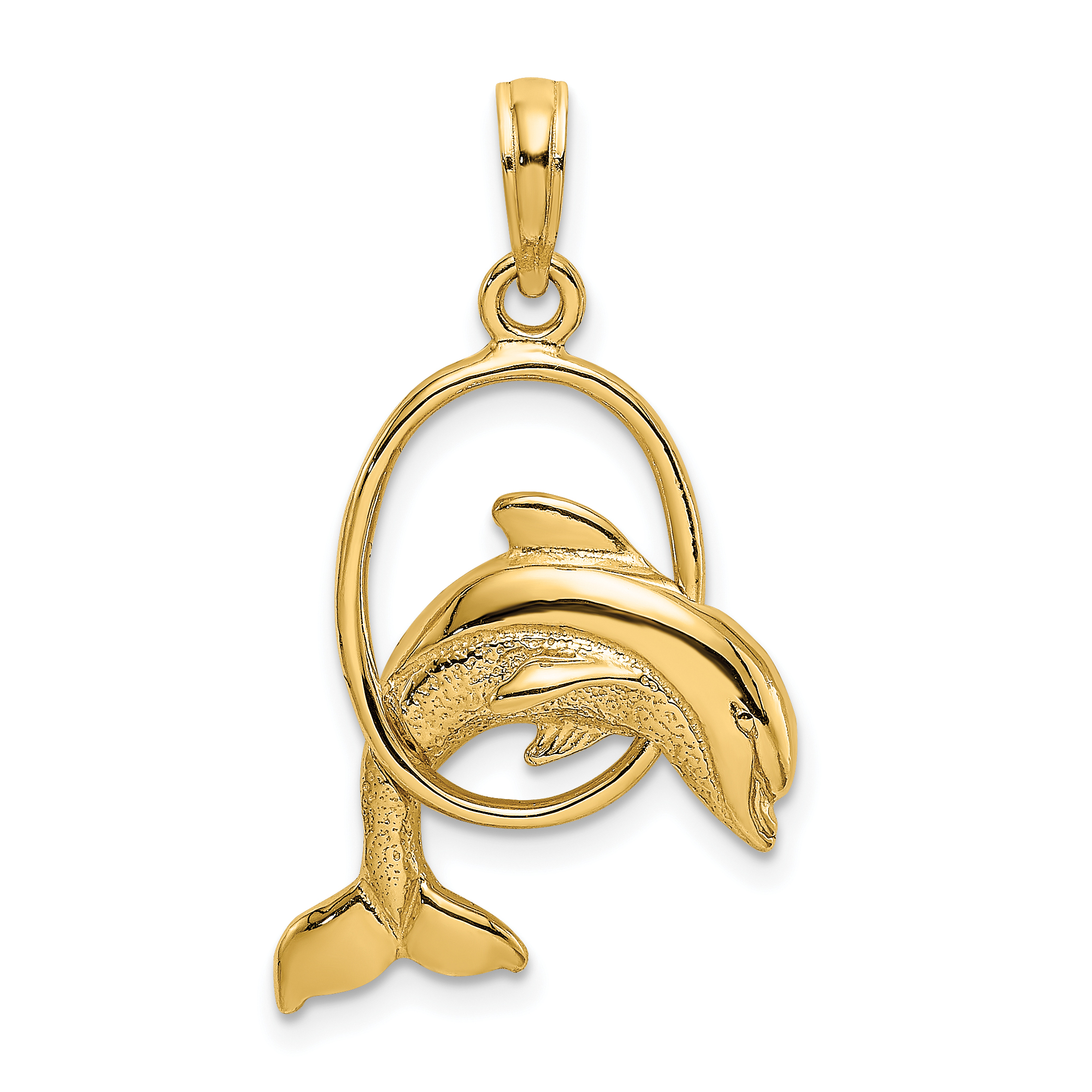 14K Polished Dolphin Jumping Through Hoop Charm (K7708)