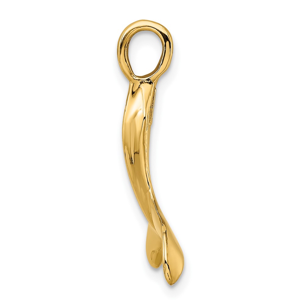 14K 3-D Polished Whale Tail Charm (K7729)