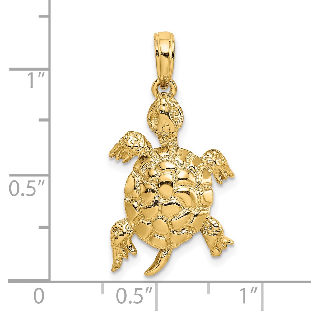 14K Polished and Textured Turtle Charm (K7744)