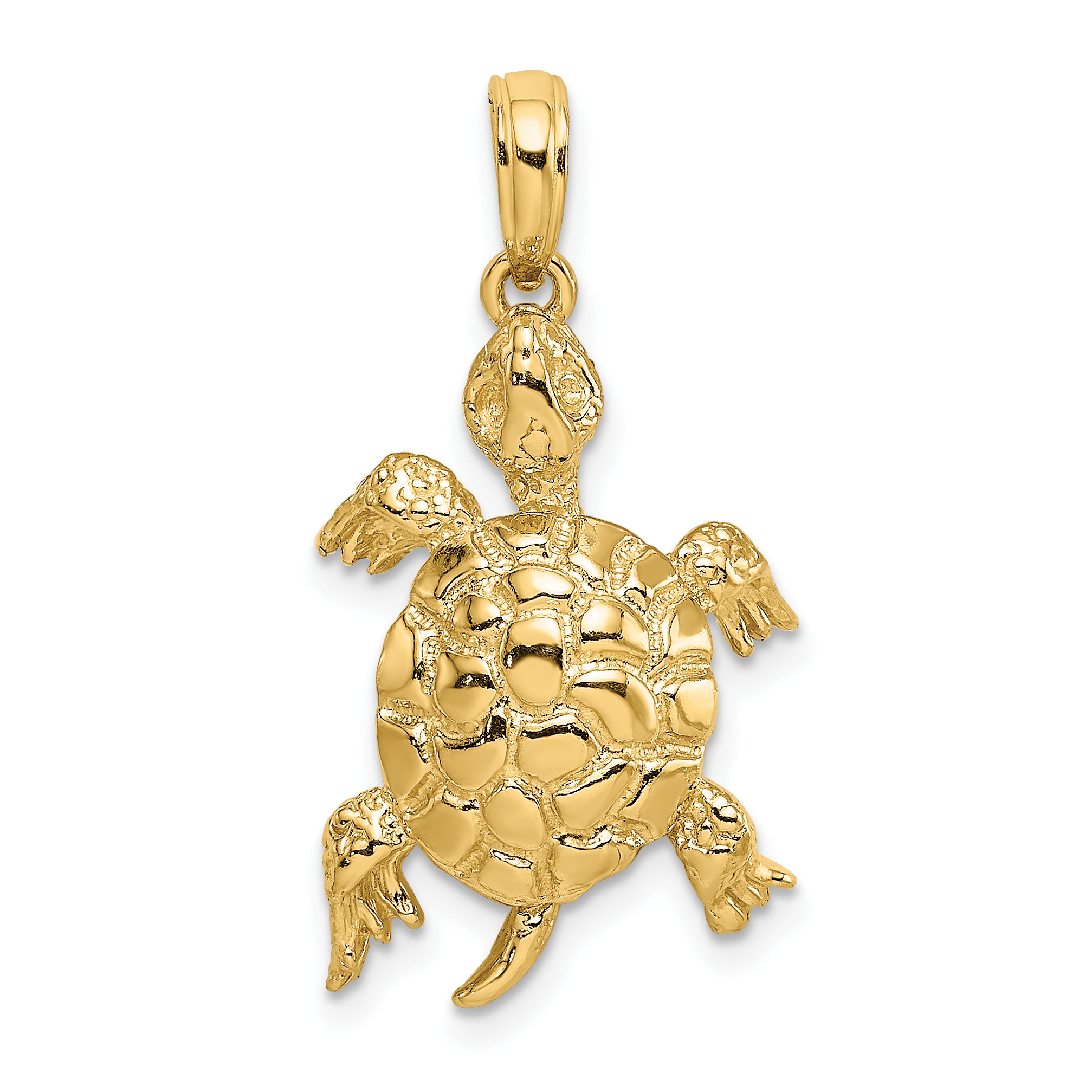 14K Polished and Textured Turtle Charm (K7744)