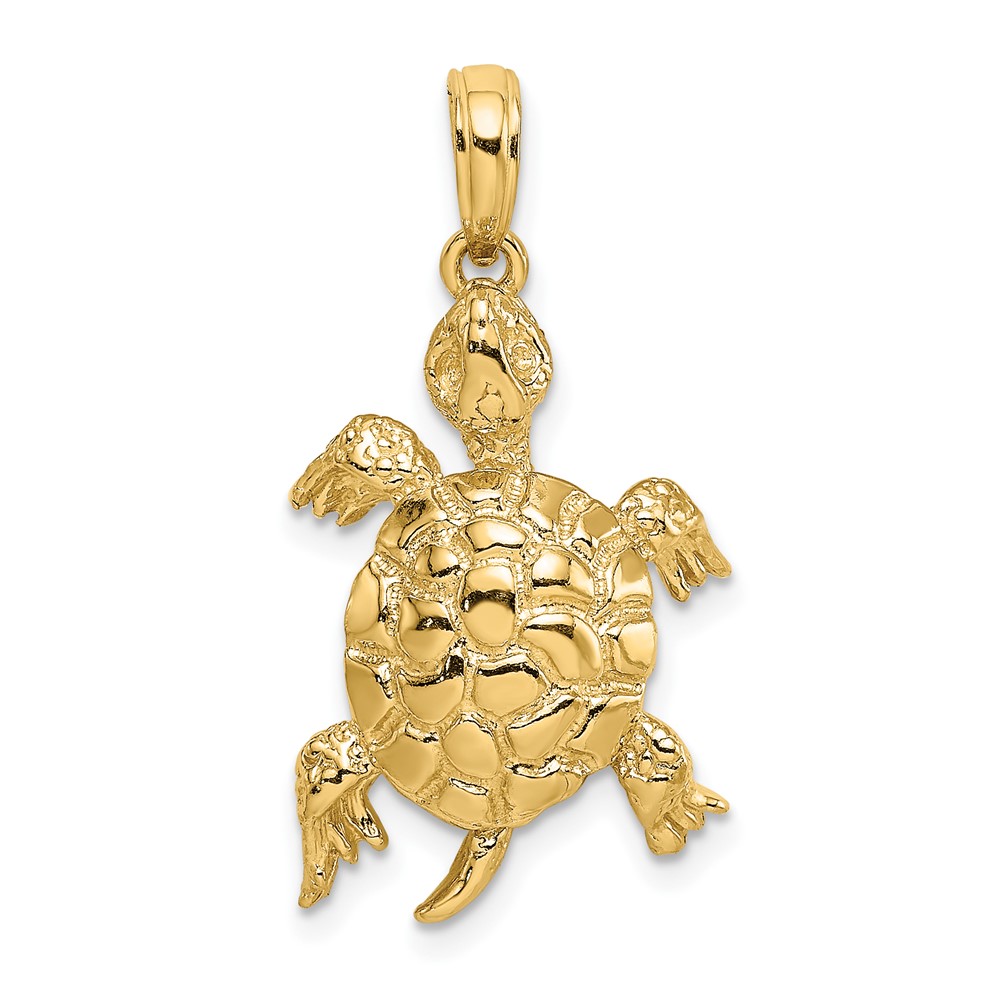 14K Polished and Textured Turtle Charm (K7744)