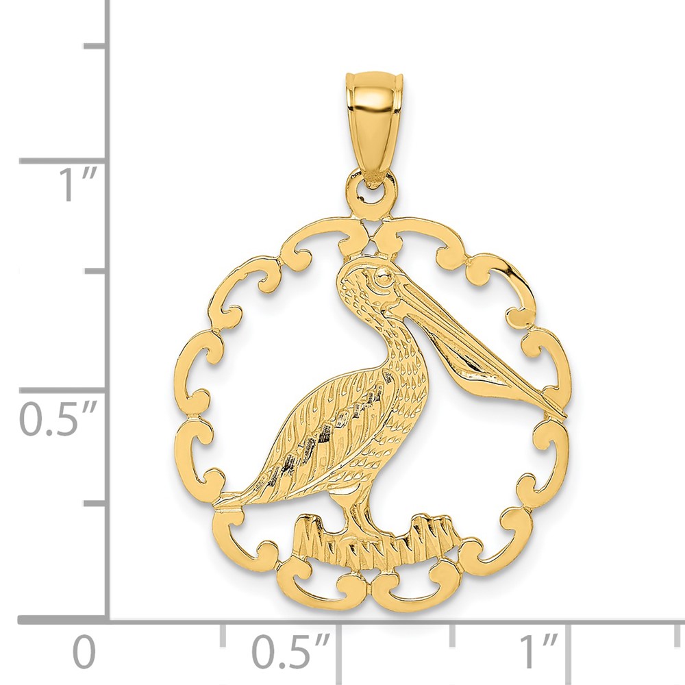 14K Pelican In Circle Charm (K7774)