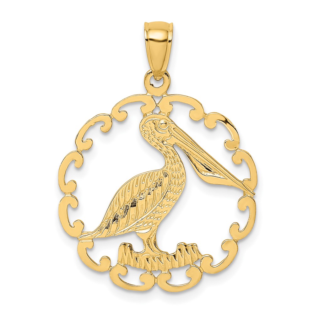 14K Pelican In Circle Charm (K7774)