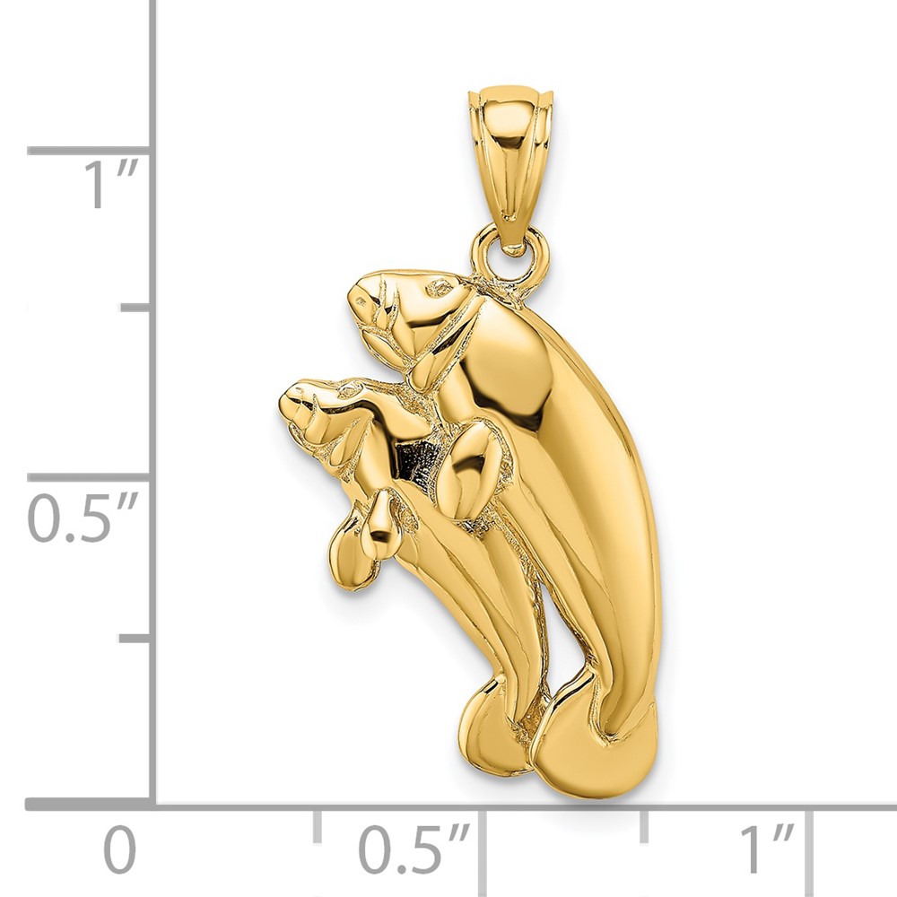 14K 2-D /Polished Two Manatees Charm (K7830)