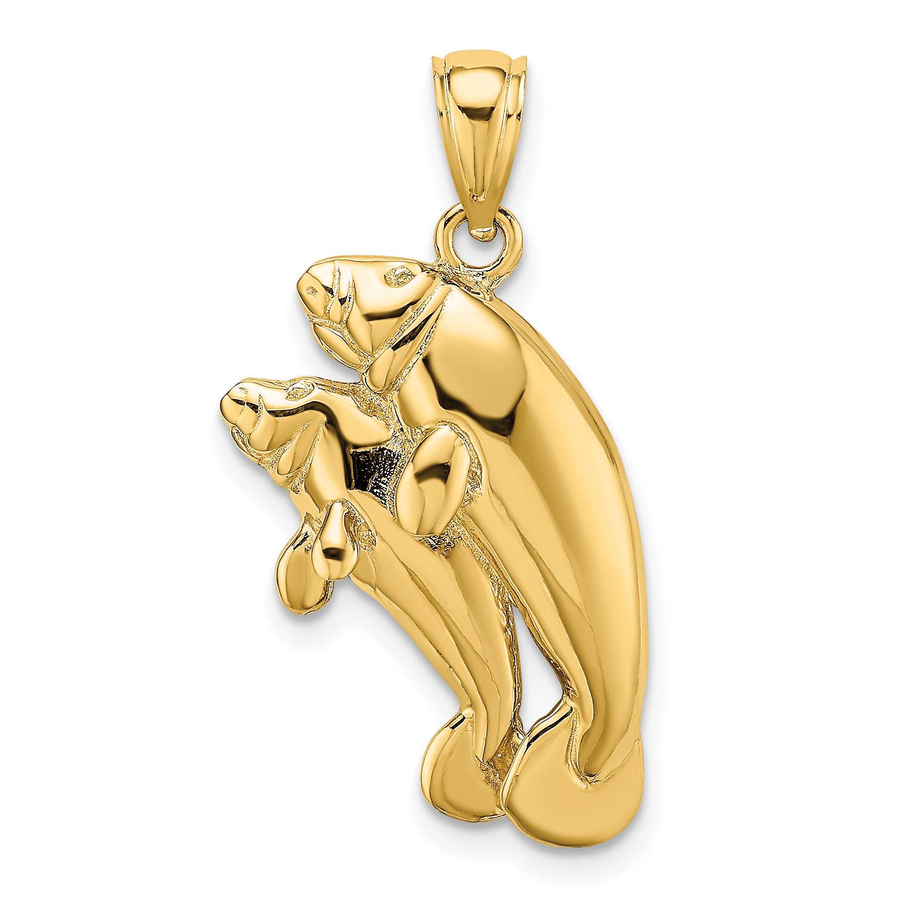 14K 2-D /Polished Two Manatees Charm (K7830)