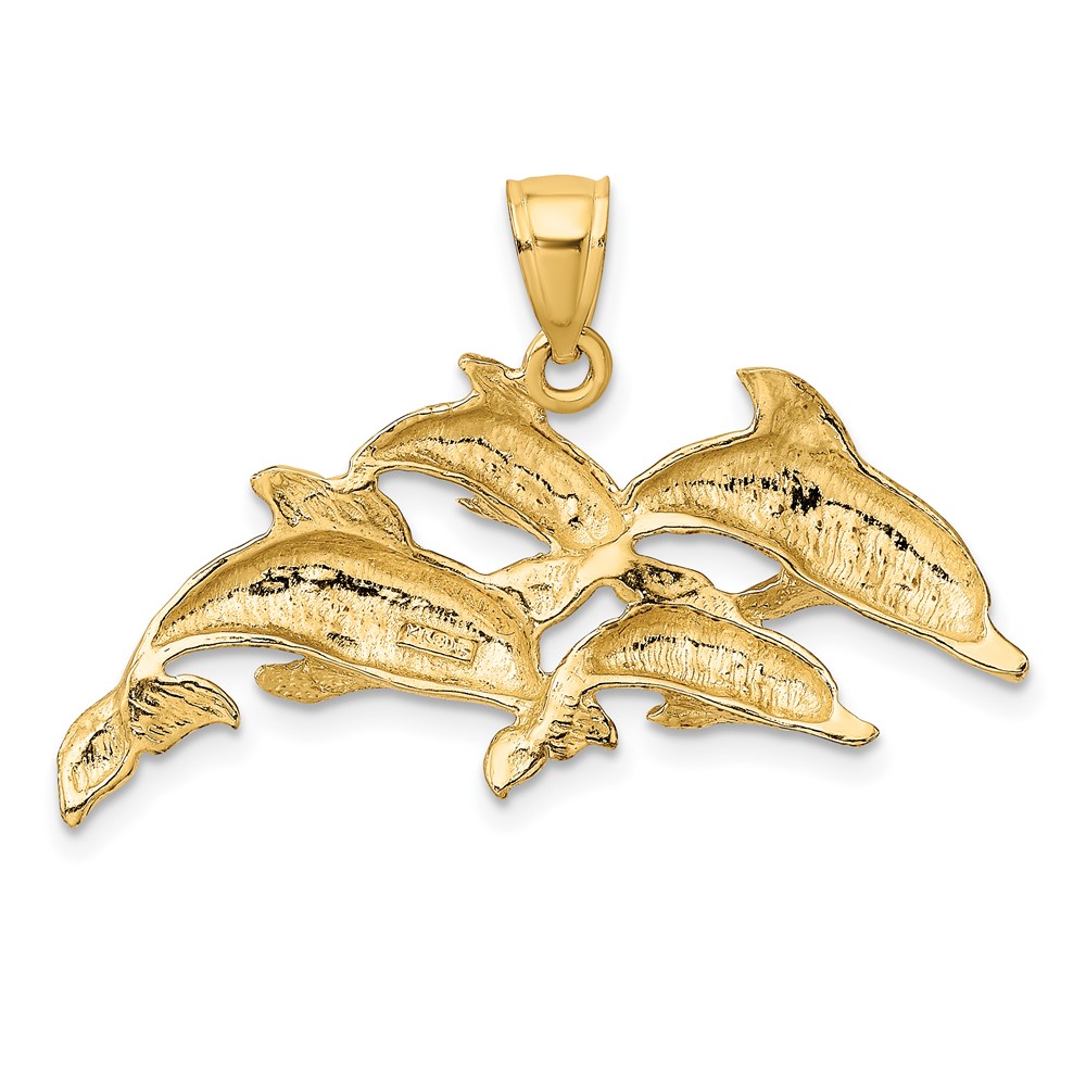 14K Polished Four Dolphins Swimming Charm (K7850)