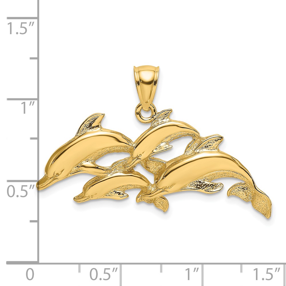 14K Polished Four Dolphins Swimming Charm (K7850)