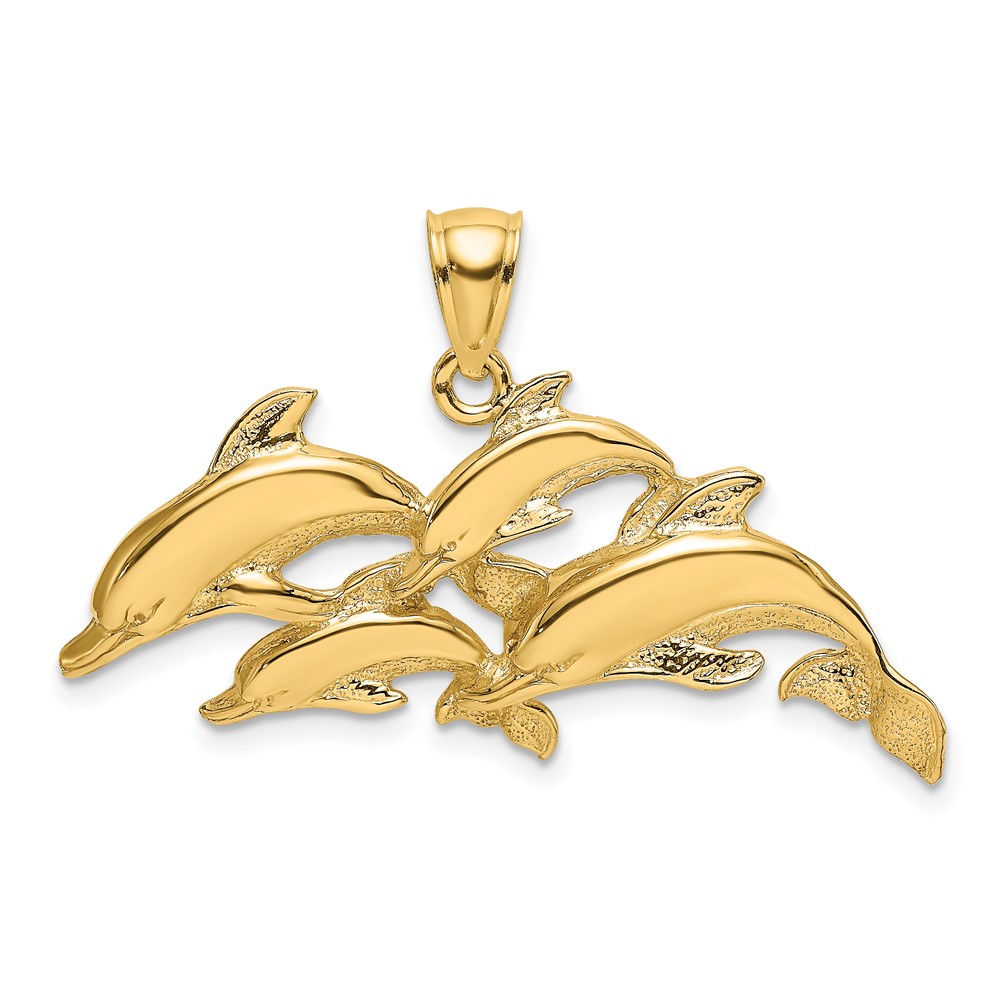 14K Polished Four Dolphins Swimming Charm (K7850)
