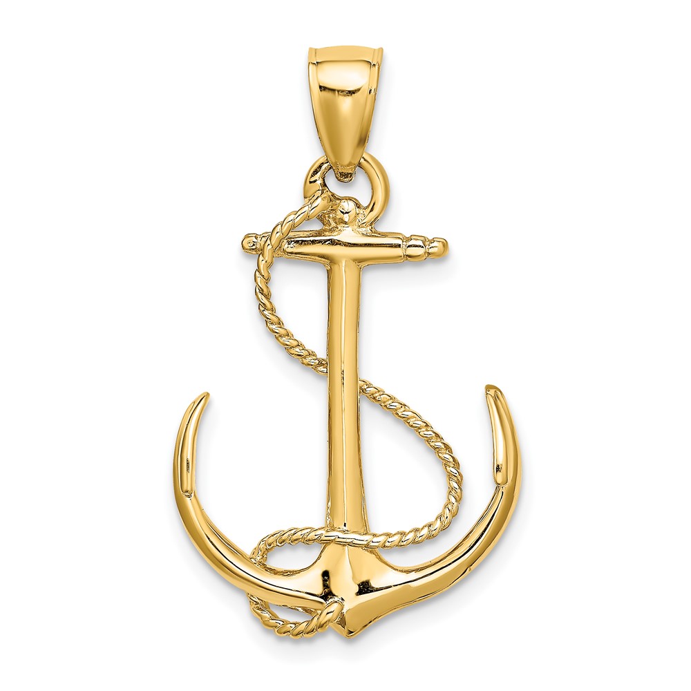 14K 3-D Polished and Textured Anchor w/Rope Charm (K7854)