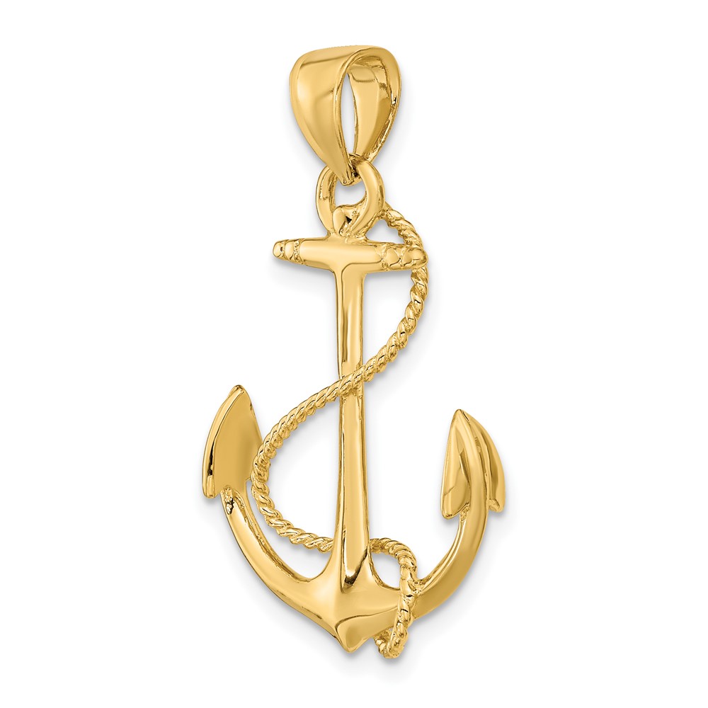14K 3-D Polished and Textured Anchor w/Rope Charm (K7854)