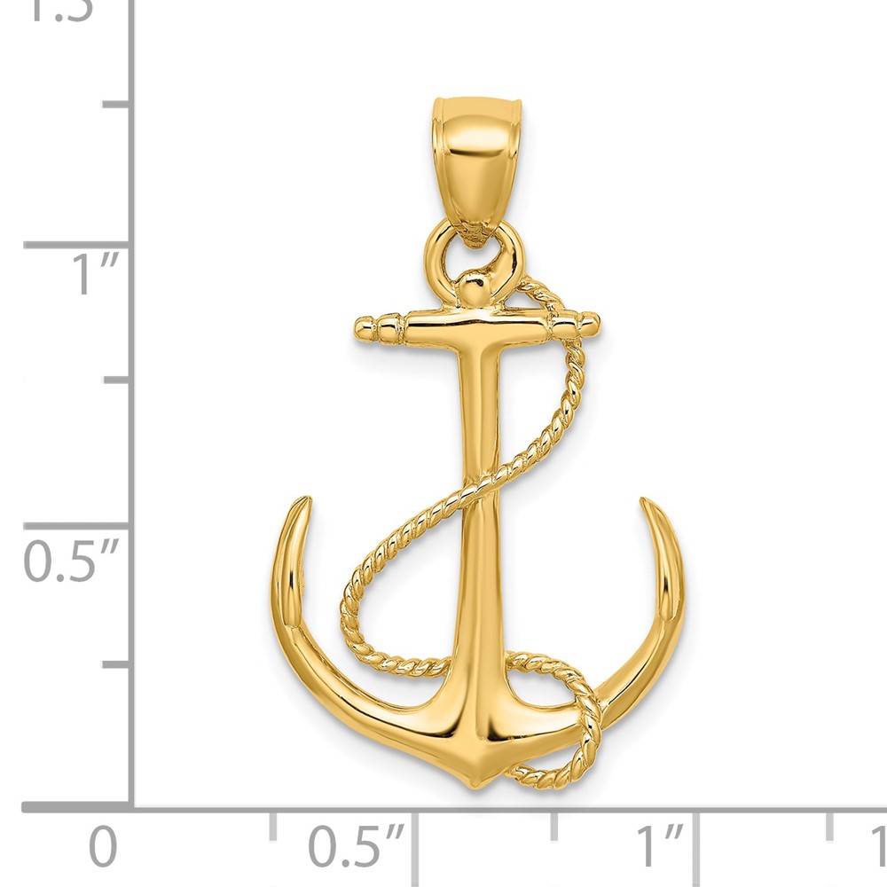 14K 3-D Polished and Textured Anchor w/Rope Charm (K7854)