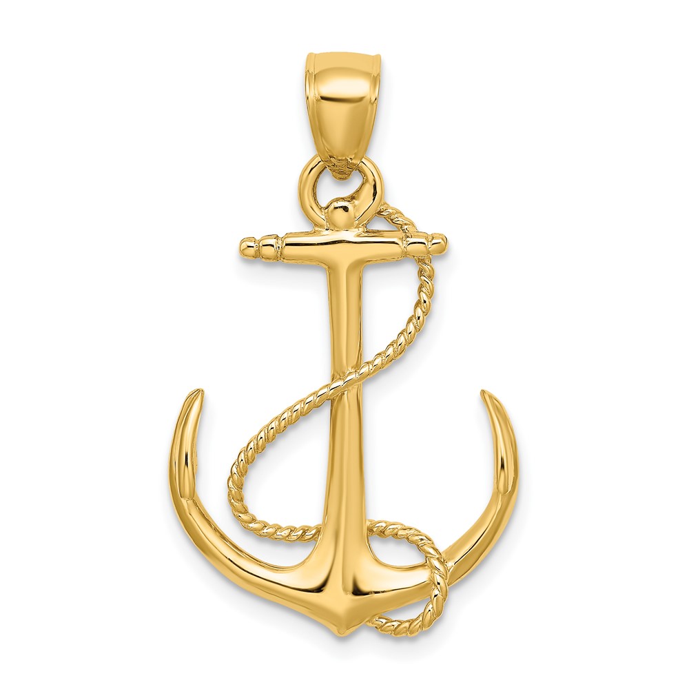 14K 3-D Polished and Textured Anchor w/Rope Charm (K7854)