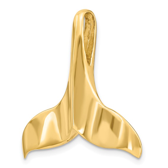 14K Large 3-D Polished with Hidden Bail Whale Tail Omega Slide