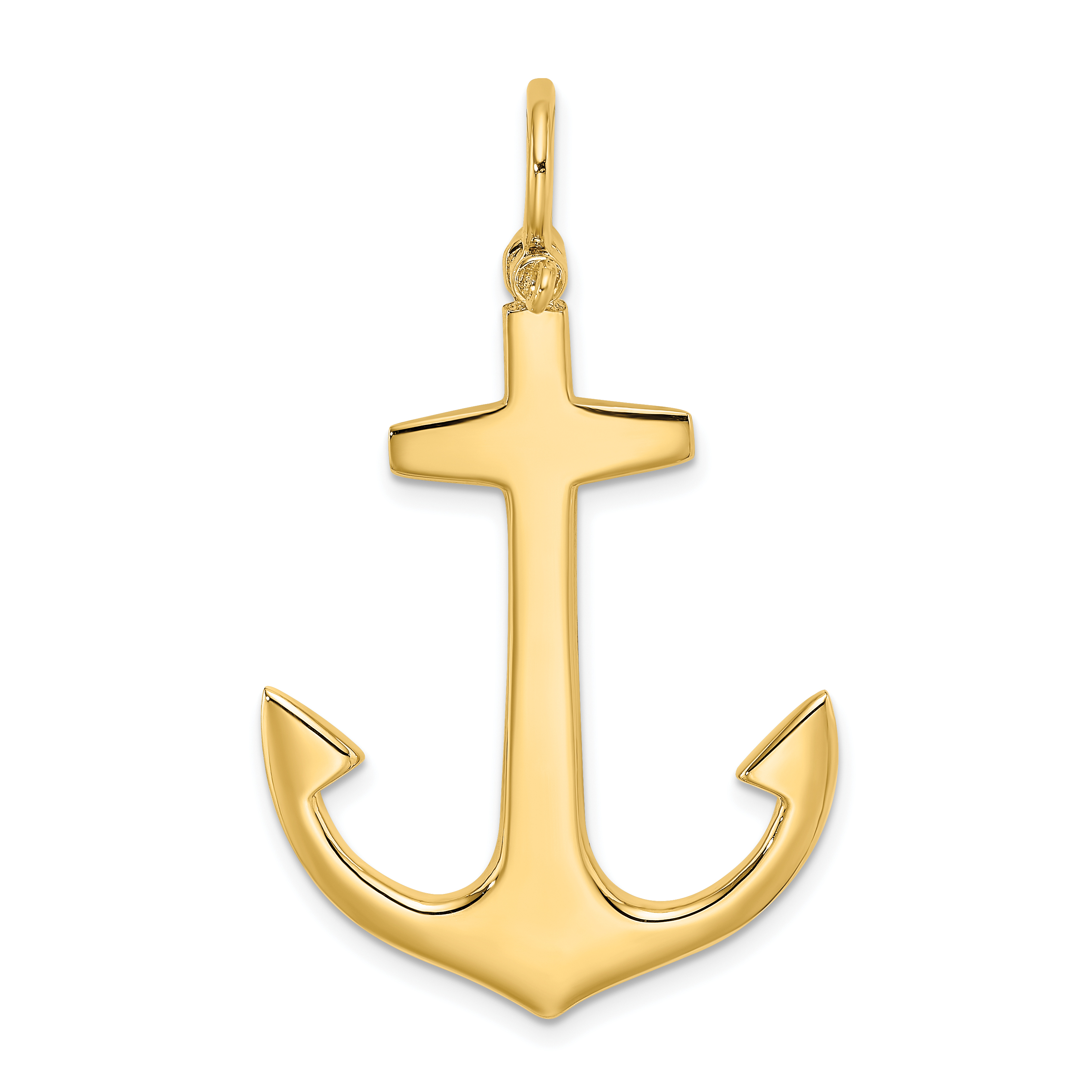 14K 3-D Polished Large Anchor Charm (K7877)