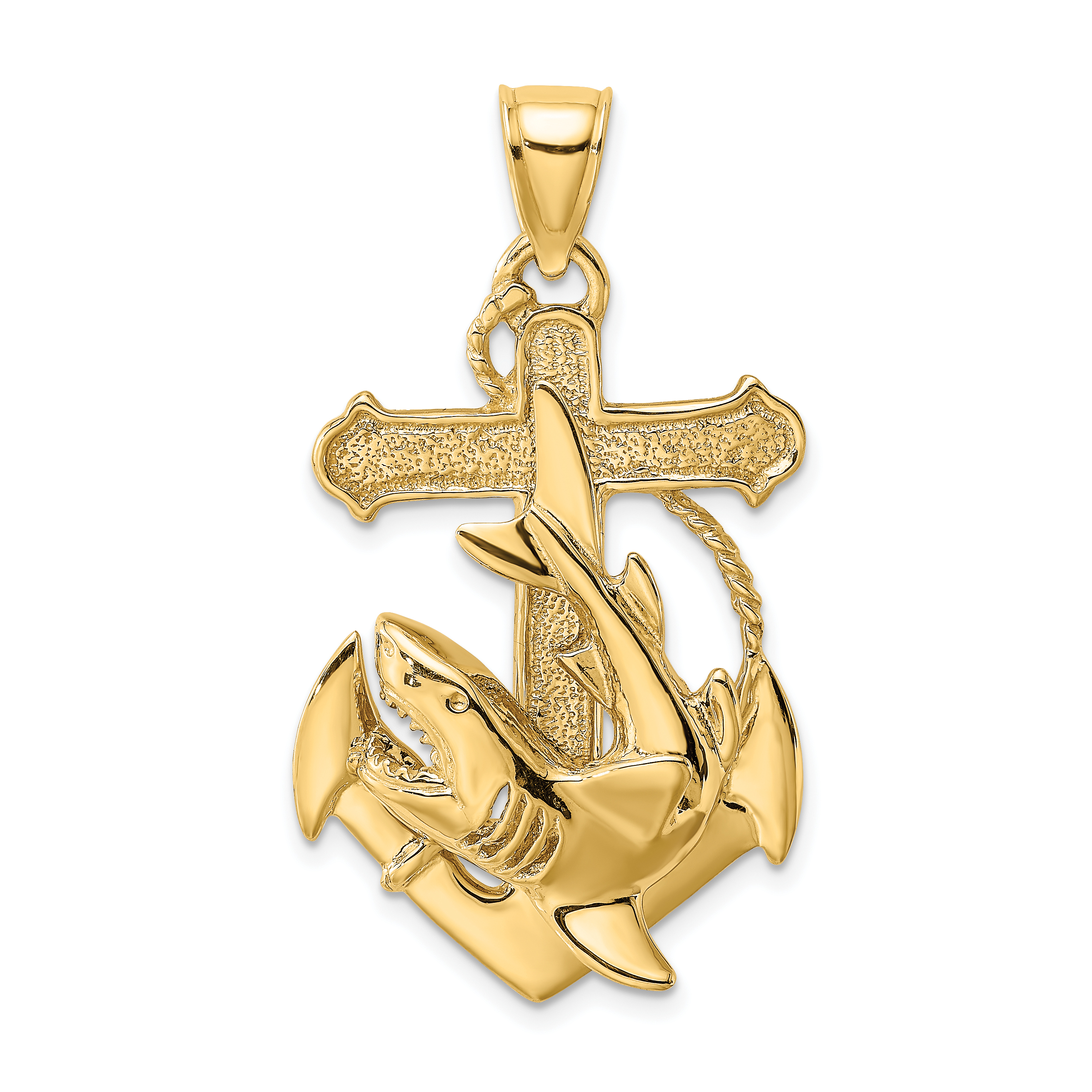14K 2-D Anchor with Shark Charm (K7881)