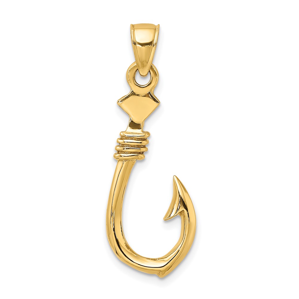 14K 3-D Large Fish Hook with Rope Charm (K7885)