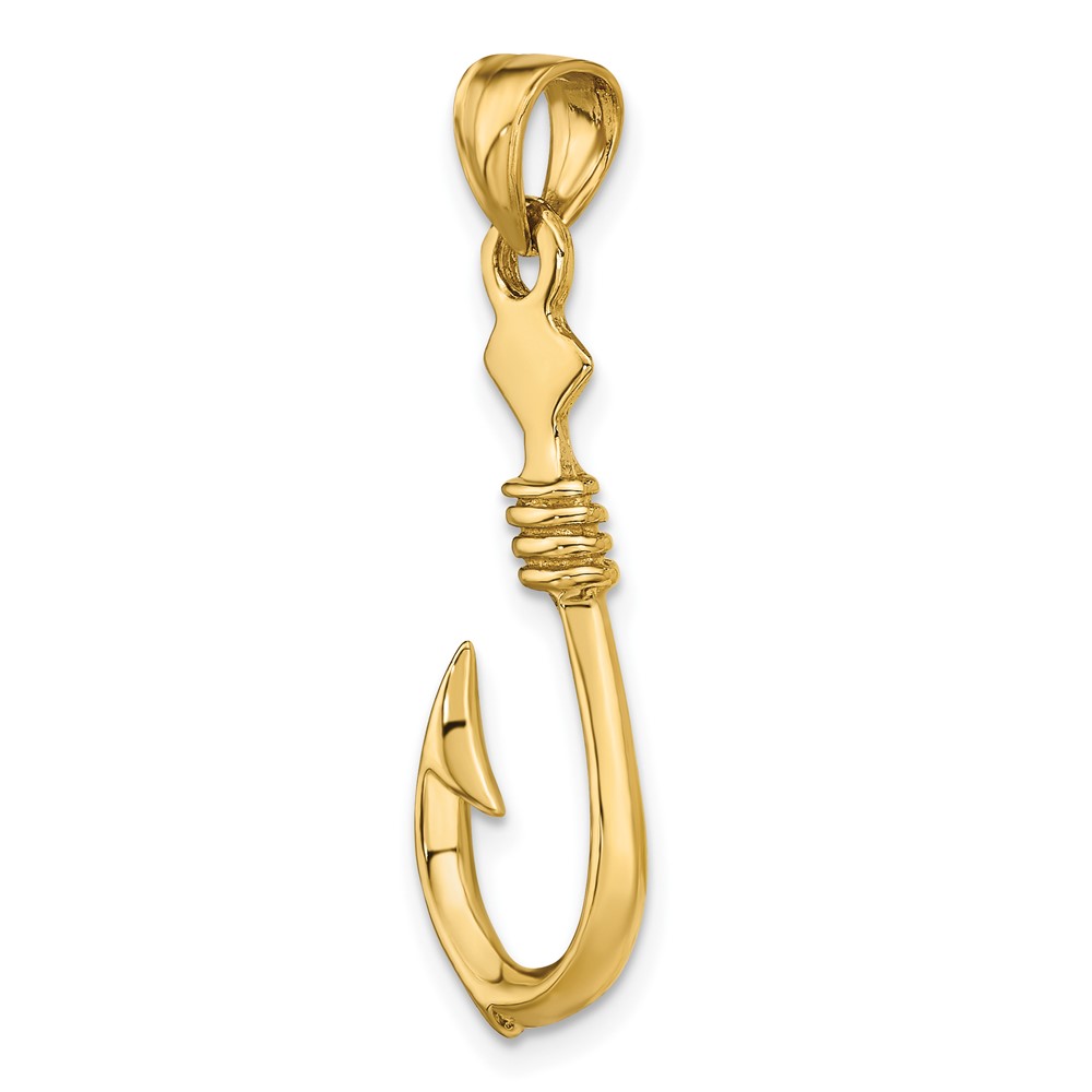 14K 3-D Large Fish Hook with Rope Charm (K7885)