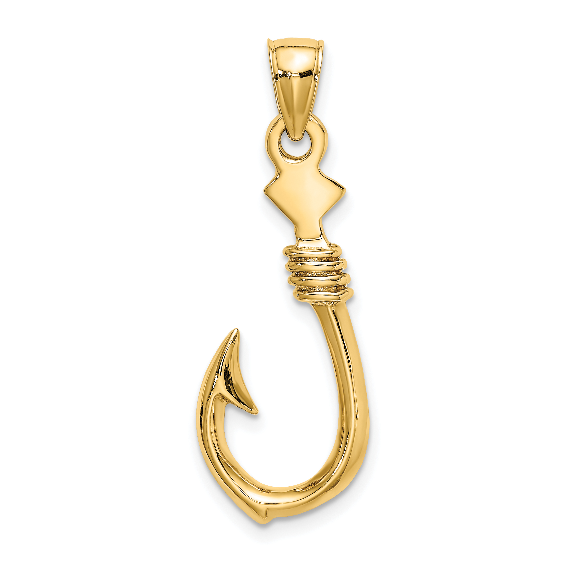 14K 3-D Large Fish Hook with Rope Charm (K7885)
