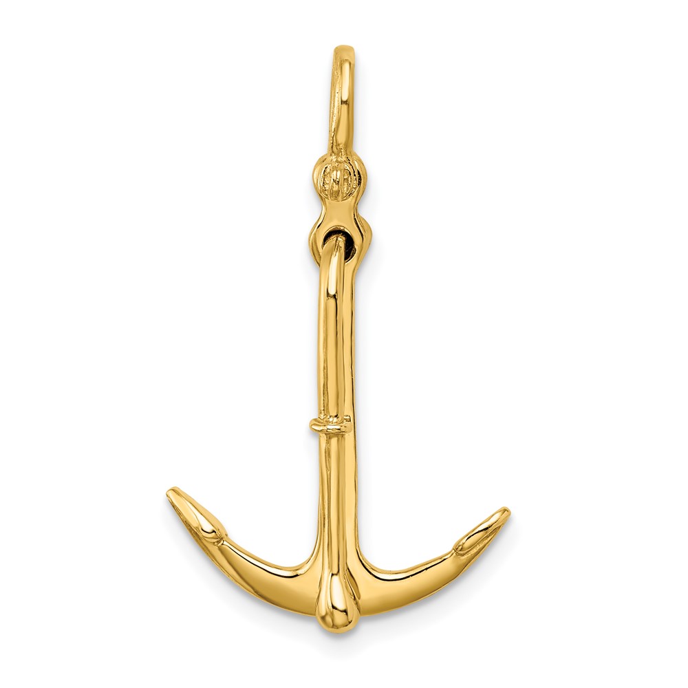 14k 14kt Yellow Gold 3-D KEDGE ANCHOR/2 PIECE & MOVEABLE & shackle bail ...