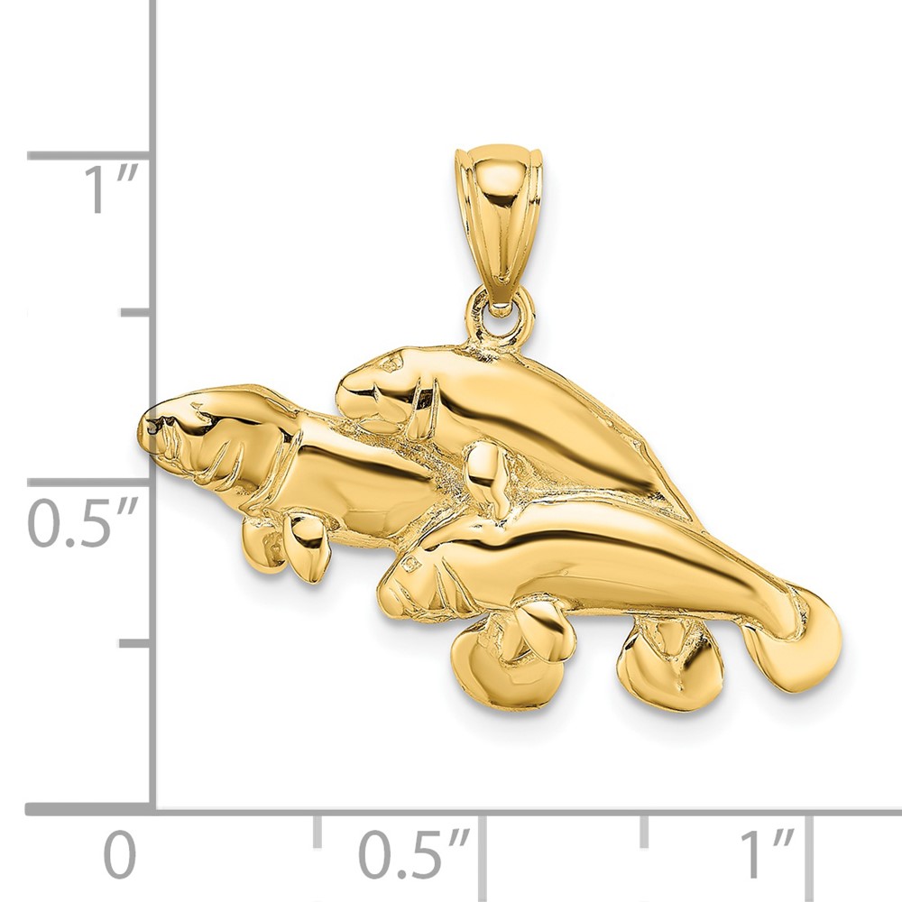 14K 2-D /Polished Three Manatees Charm (K7929)