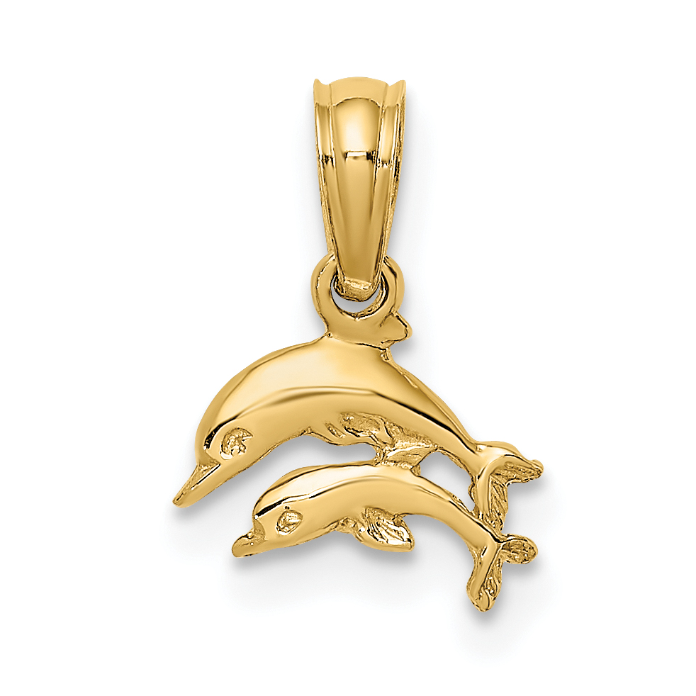 14K 2-D Mini Double Dolphins Swimming Charm (K7930)
