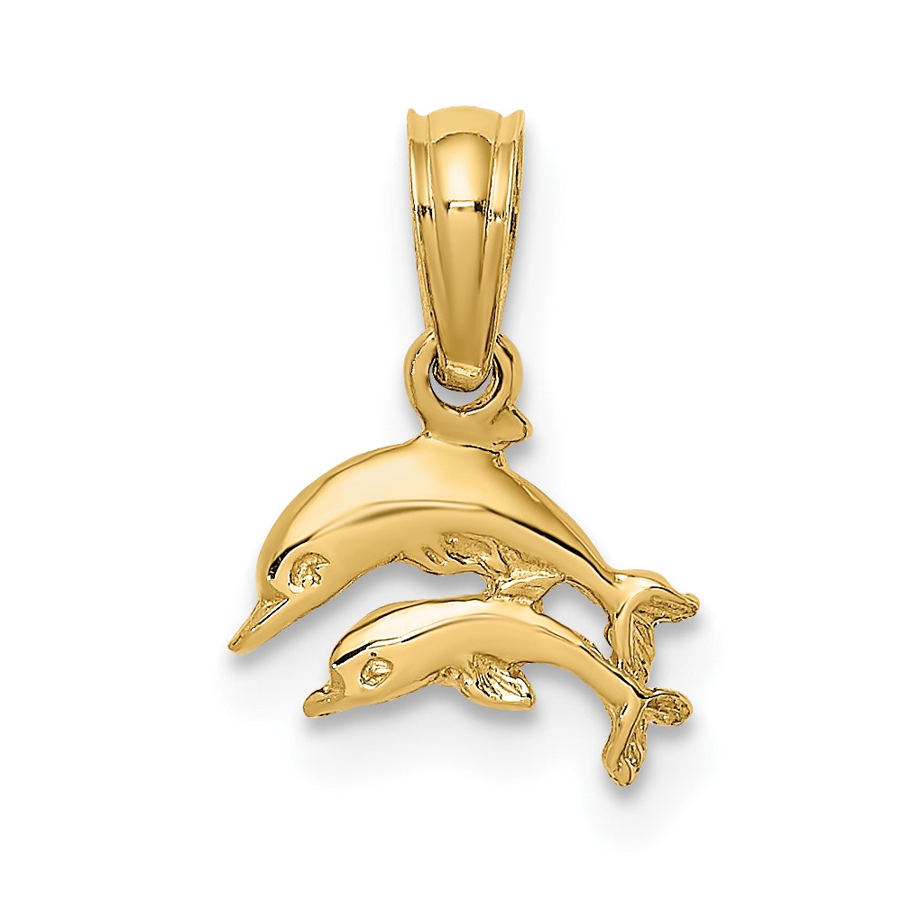 14K 2-D Mini Double Dolphins Swimming Charm (K7930)