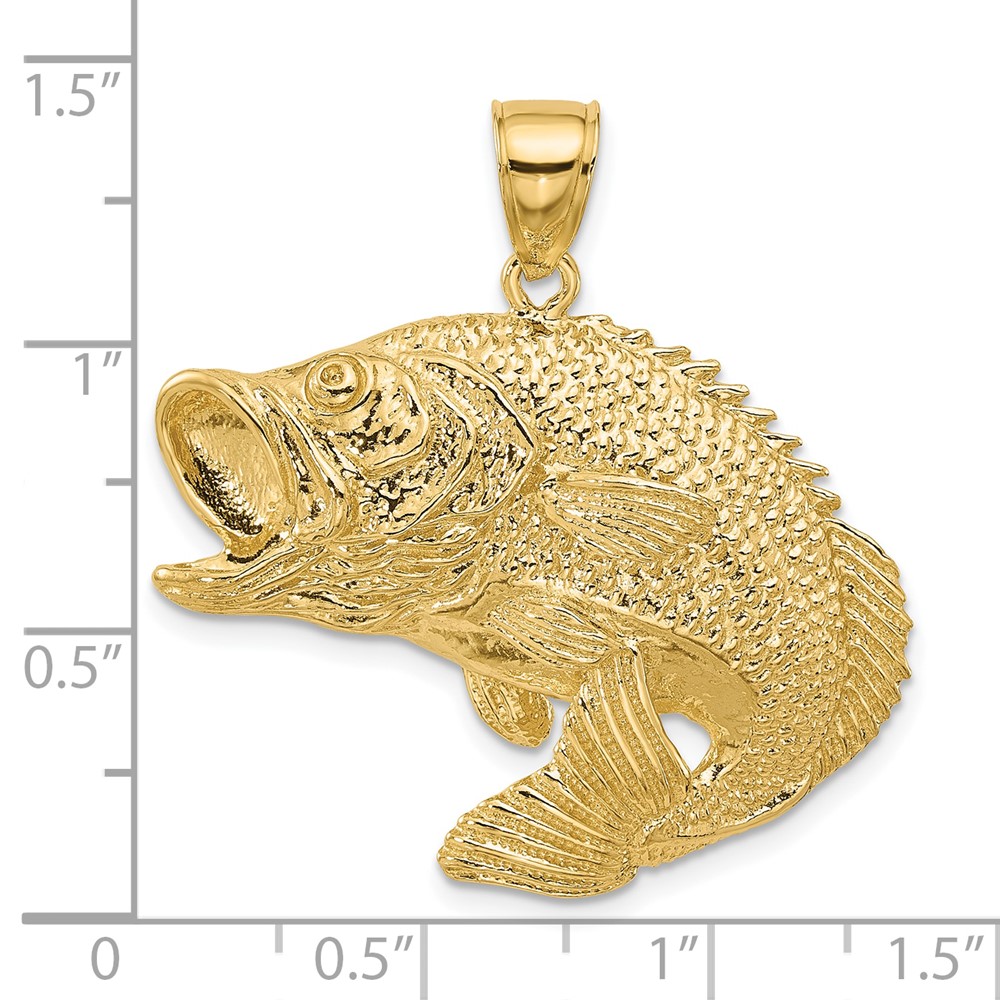 14K 2-D Bass Fish Jumping Charm (K7956)