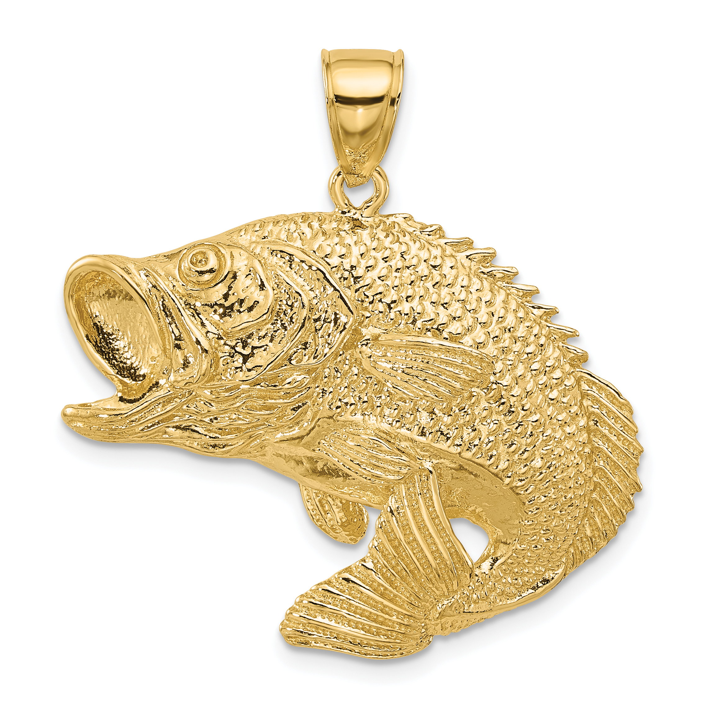 14K 2-D Bass Fish Jumping Charm (K7956)